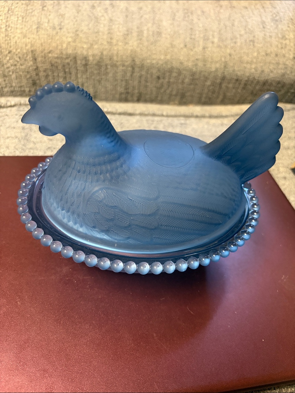 Blue Hen Covered Dish - Matte Glass Hen on Nest